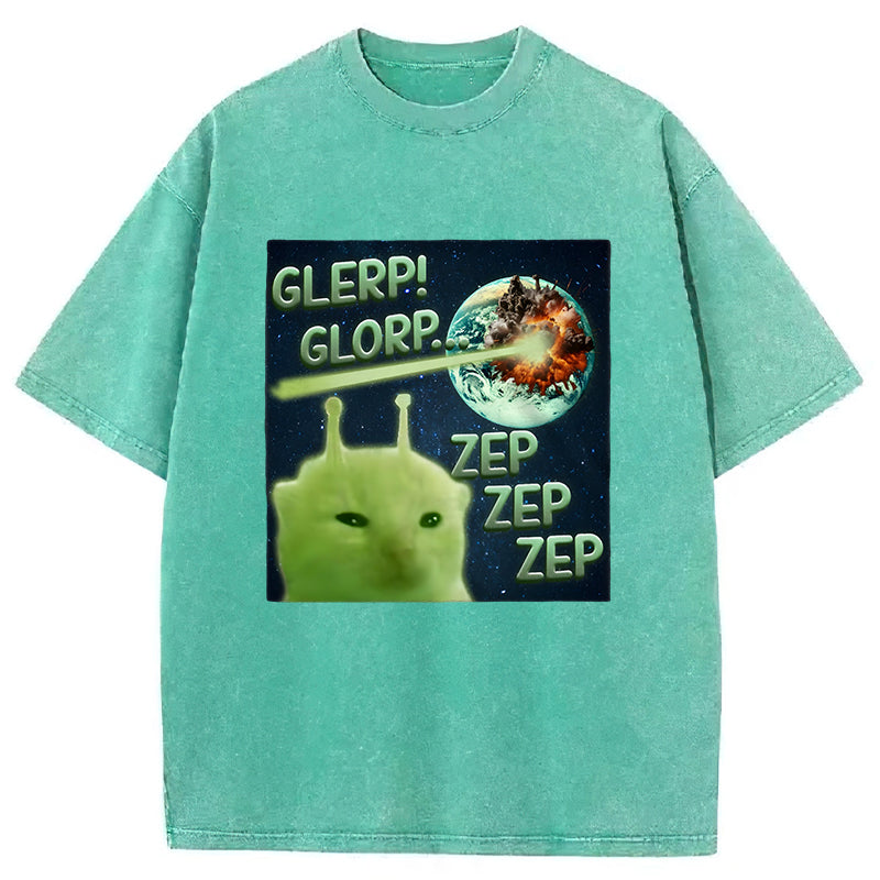 Glerp Glorp Funny Alien Cat Meme Washed Unisex Tee
