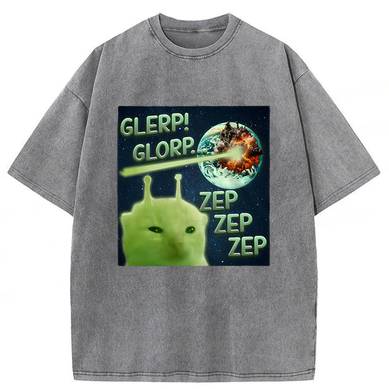 Glerp Glorp Funny Alien Cat Meme Washed Unisex Tee
