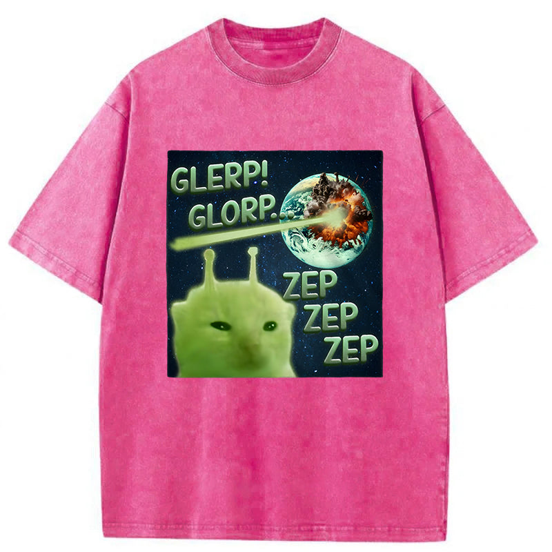 Glerp Glorp Funny Alien Cat Meme Washed Unisex Tee
