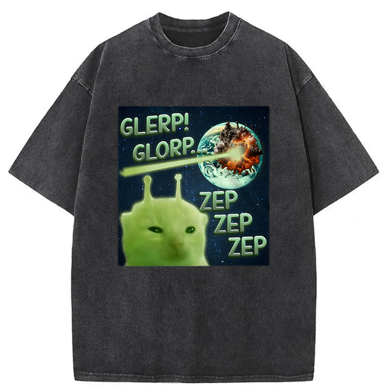 Glerp Glorp Funny Alien Cat Meme Washed Unisex Tee