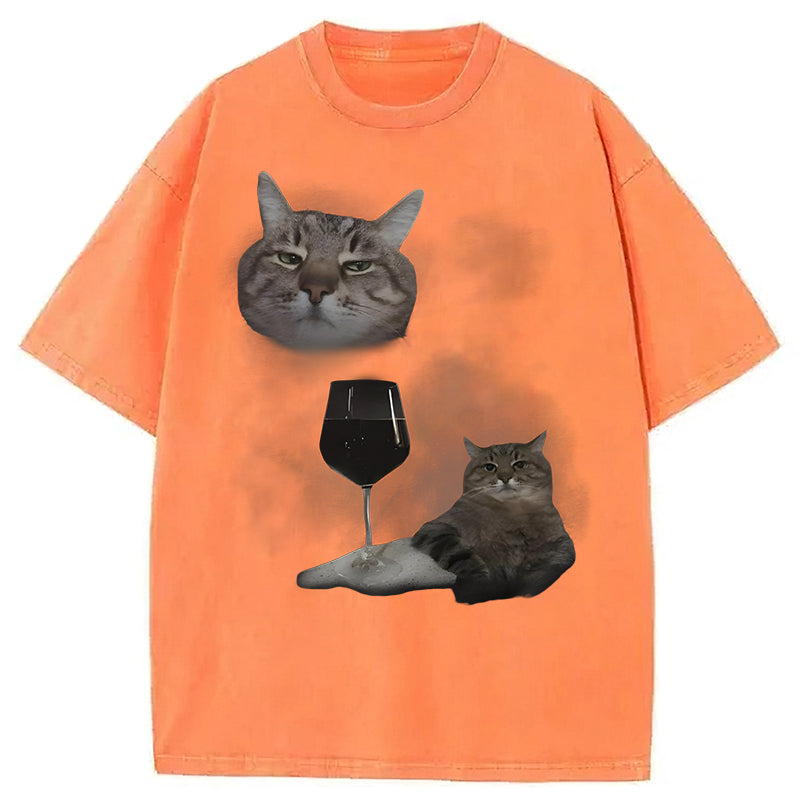 Funny Wine Cat Dank Meme Washed Unisex Tee