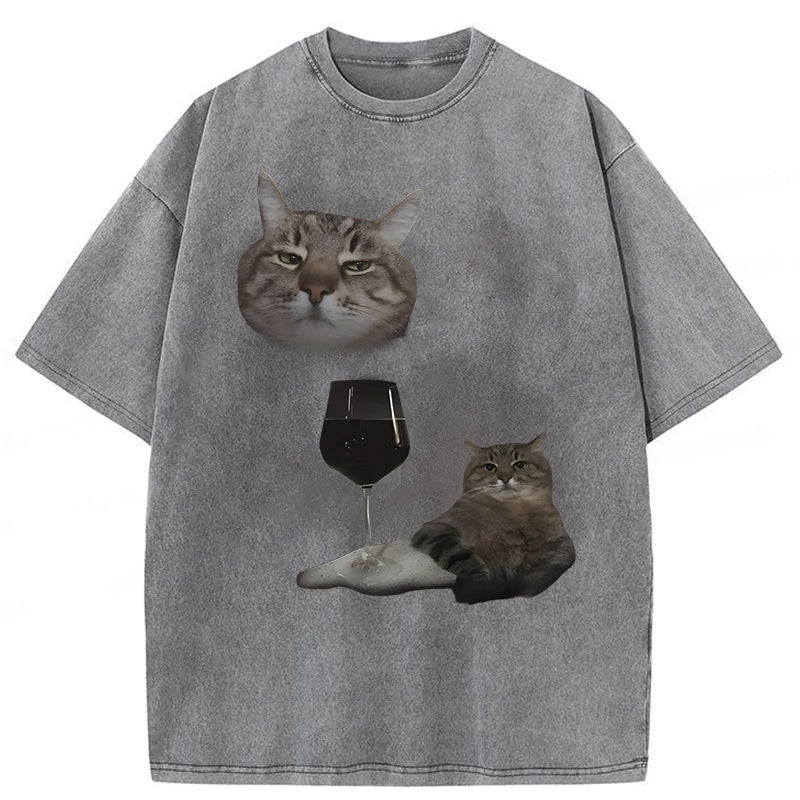 Funny Wine Cat Dank Meme Washed Unisex Tee