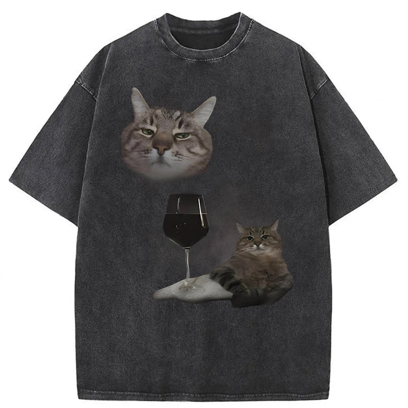 Funny Wine Cat Dank Meme Washed Unisex Tee