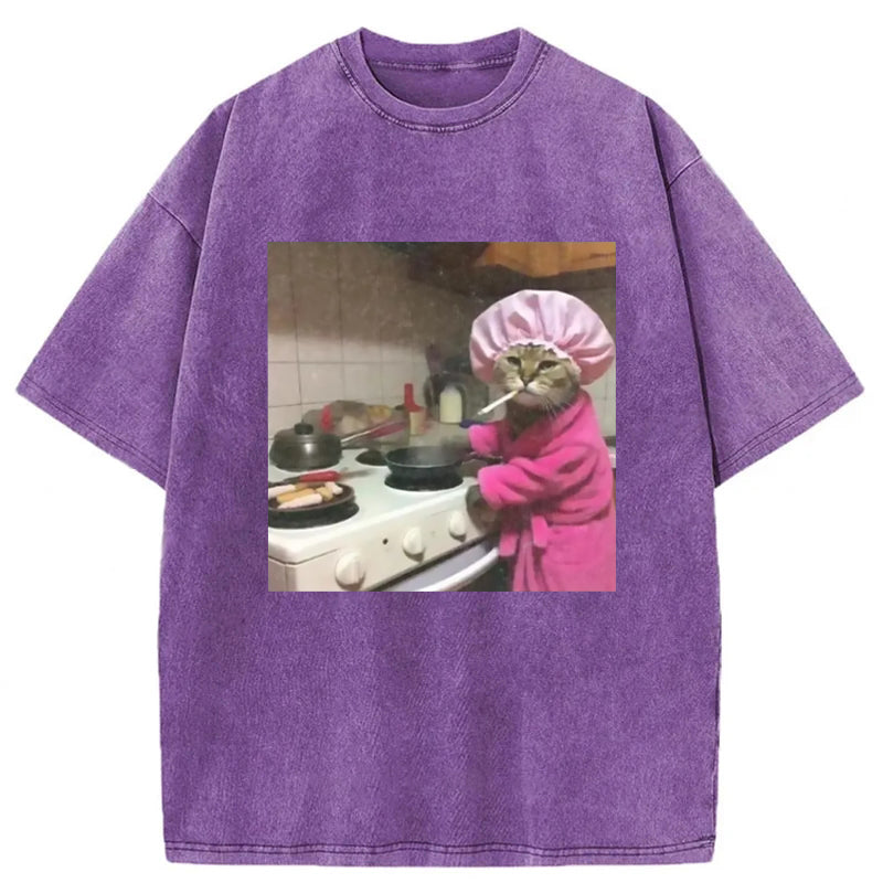 Funny Housewife Cat Washed Unisex Tee