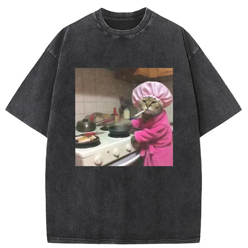 Funny Housewife Cat Washed Unisex Tee