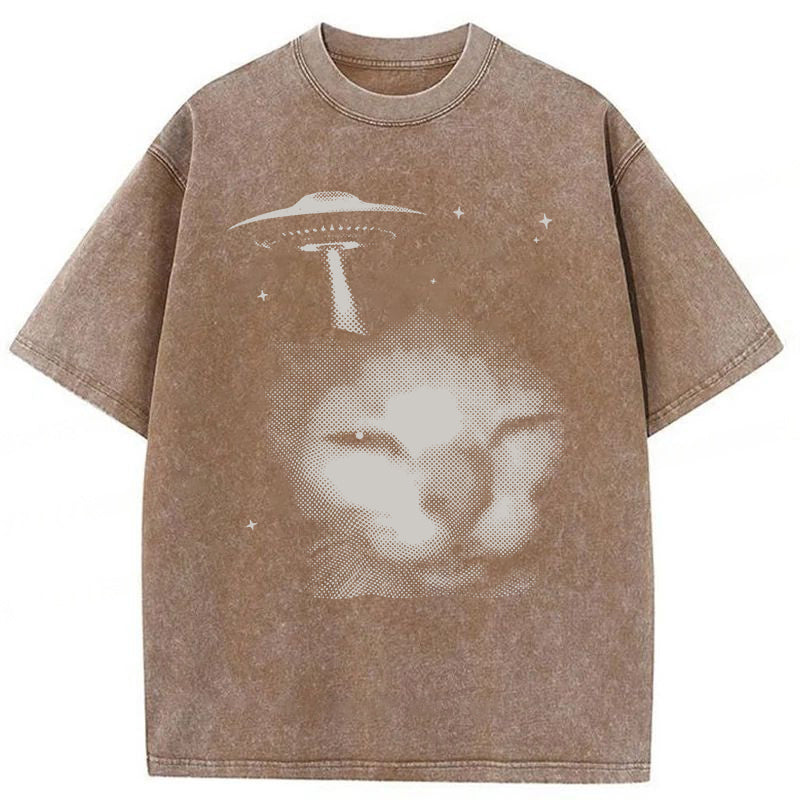 Y2k Alien Cat Washed Unisex Tee
