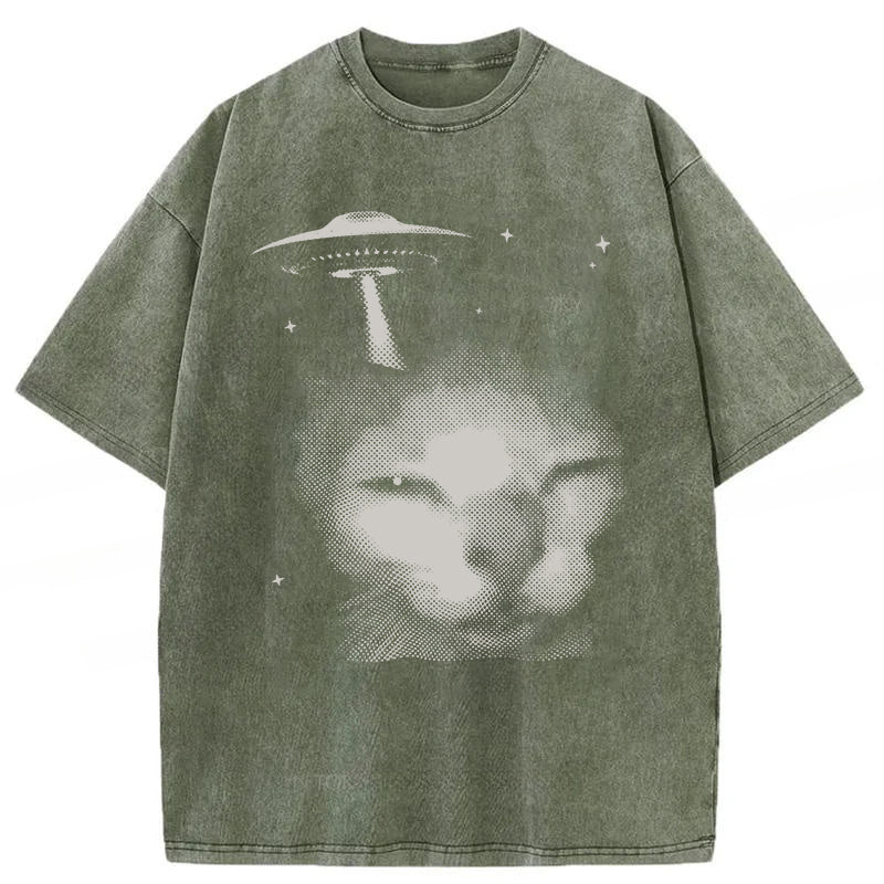Y2k Alien Cat Washed Unisex Tee