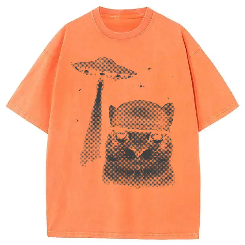 Alien Invasion Funny Cat Meme Washed Unisex Tee
