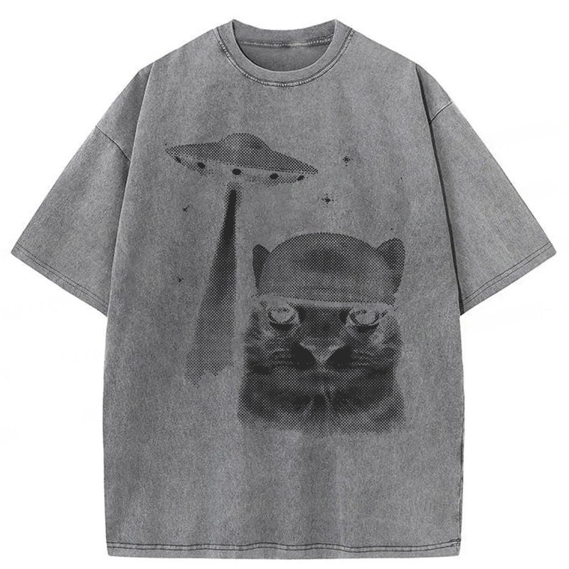 Alien Invasion Funny Cat Meme Washed Unisex Tee