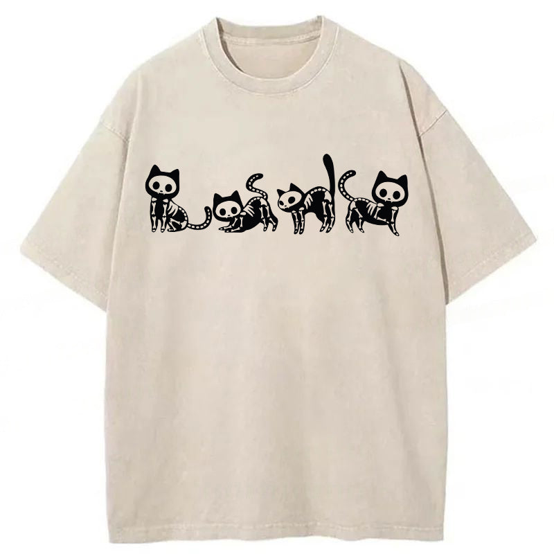 Halloween Skeleton Cat Washed Unisex Tee