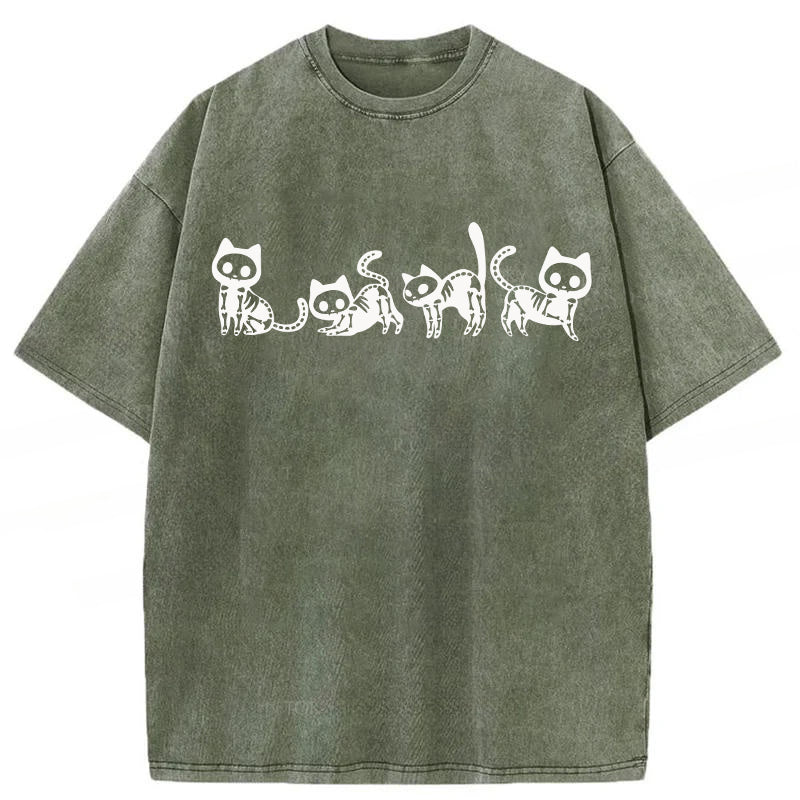 Halloween Skeleton Cat Washed Unisex Tee