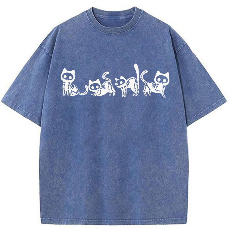 Halloween Skeleton Cat Washed Unisex Tee