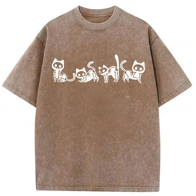 Halloween Skeleton Cat Washed Unisex Tee