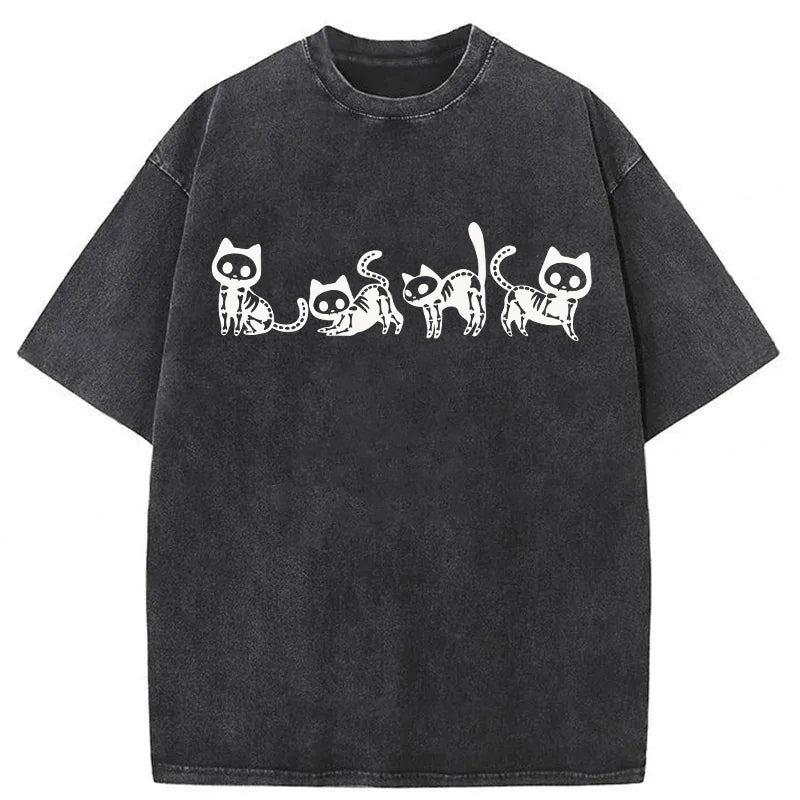 Halloween Skeleton Cat Washed Unisex Tee