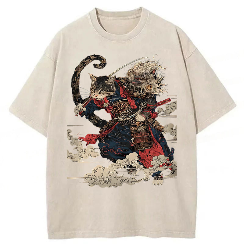 Cat Samurai Washed Unisex Tee