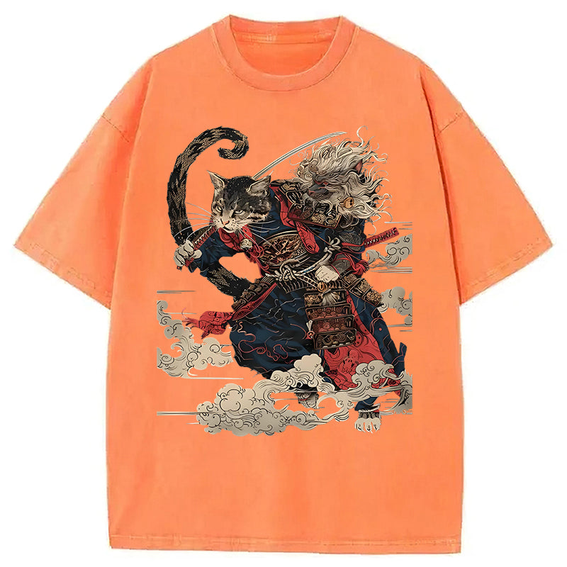 Cat Samurai Washed Unisex Tee