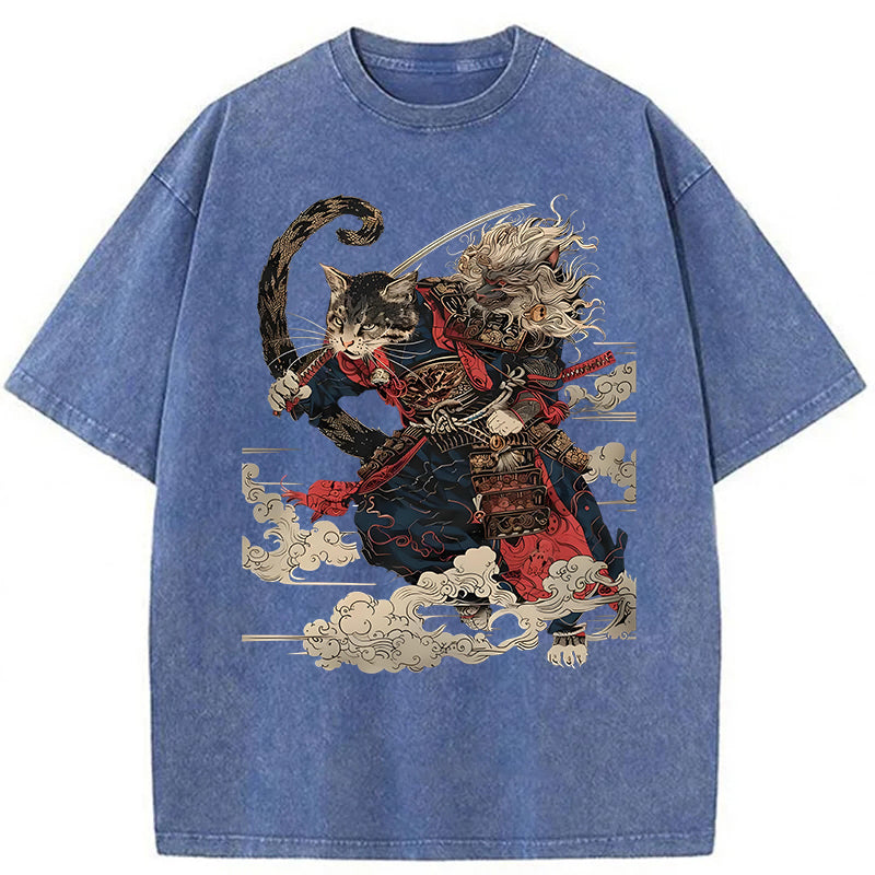 Cat Samurai Washed Unisex Tee