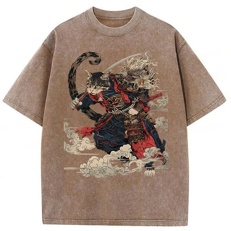 Cat Samurai Washed Unisex Tee