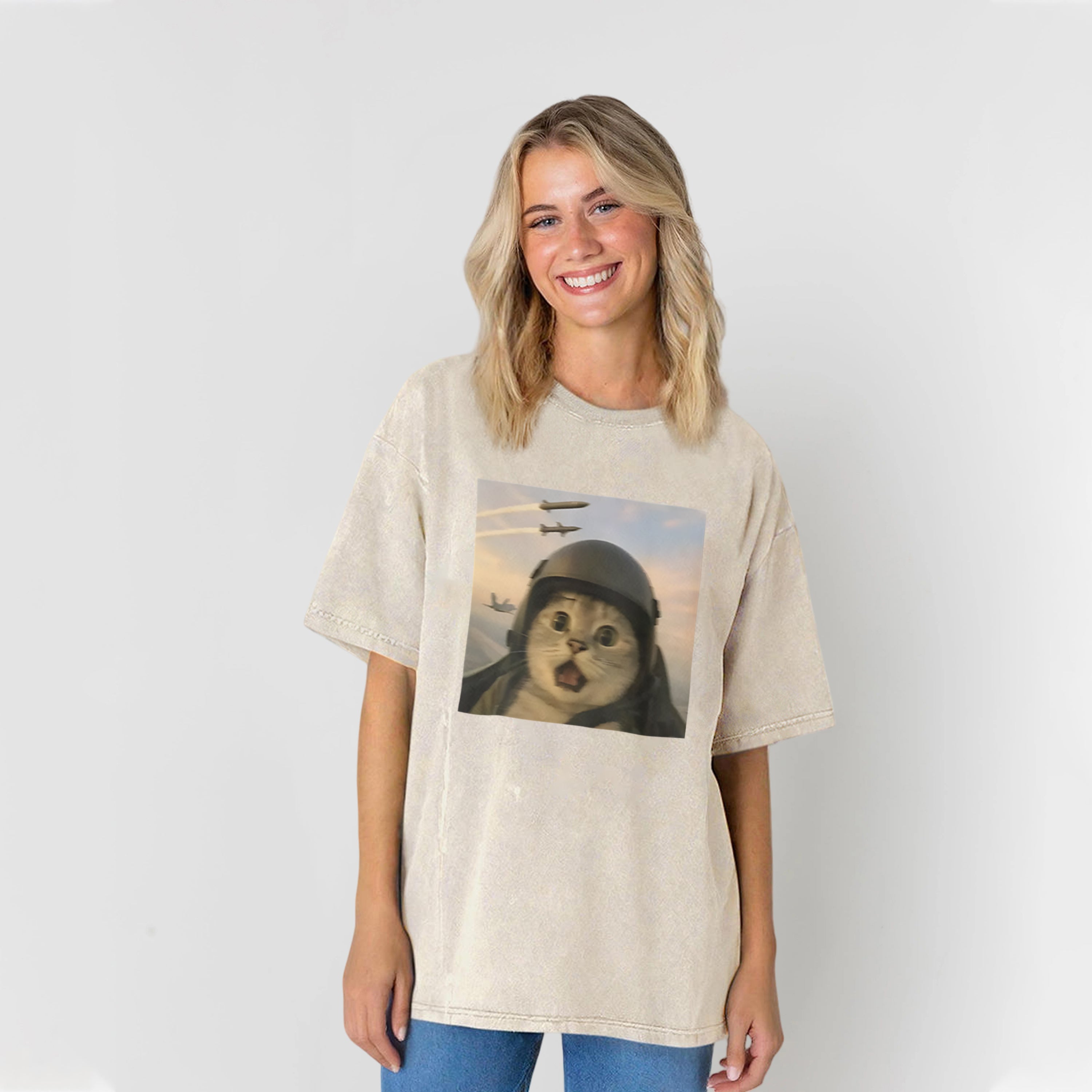 Flying Cat Meme Washed Unisex Tee