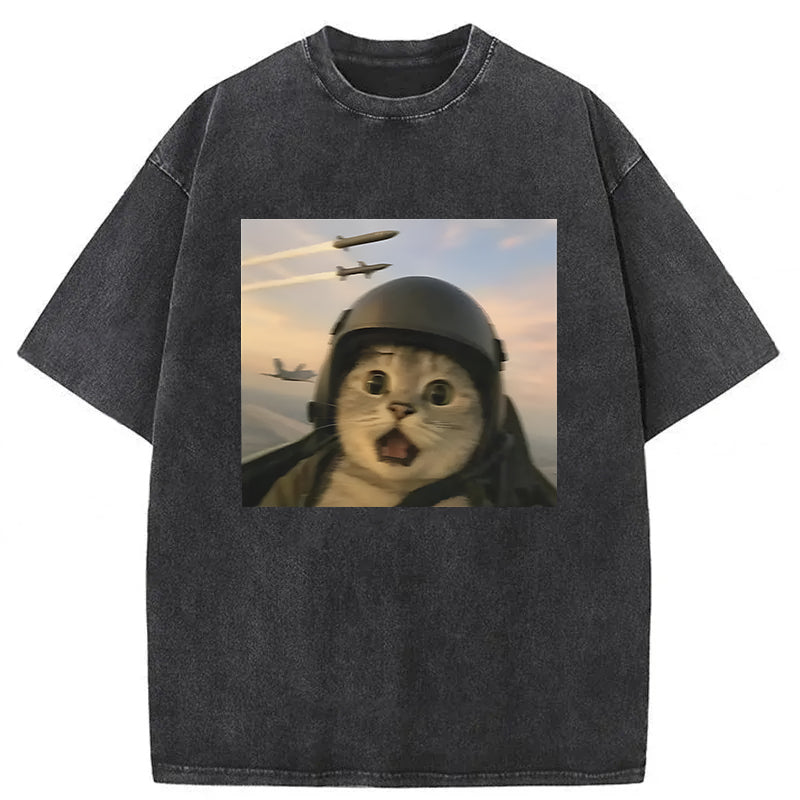 Flying Cat Meme Washed Unisex Tee