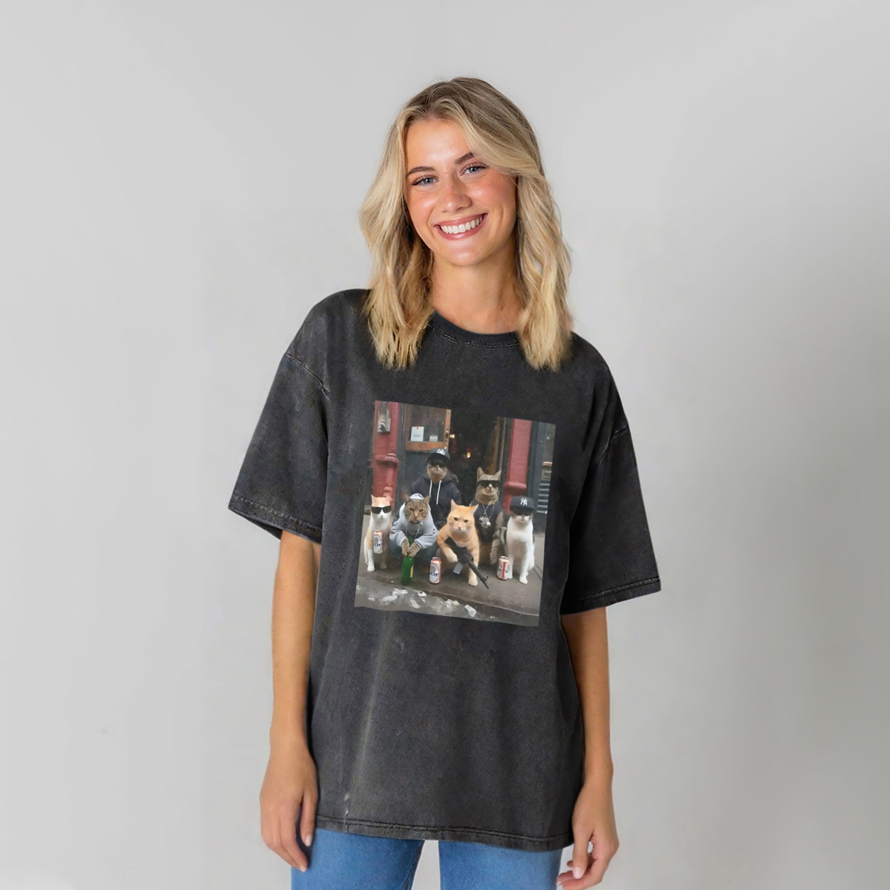 Cats With Gun Washed Unisex Tee