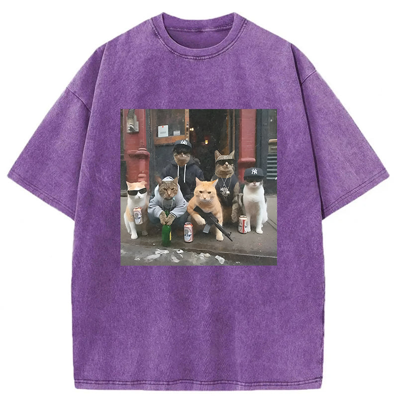 Cats With Gun Washed Unisex Tee