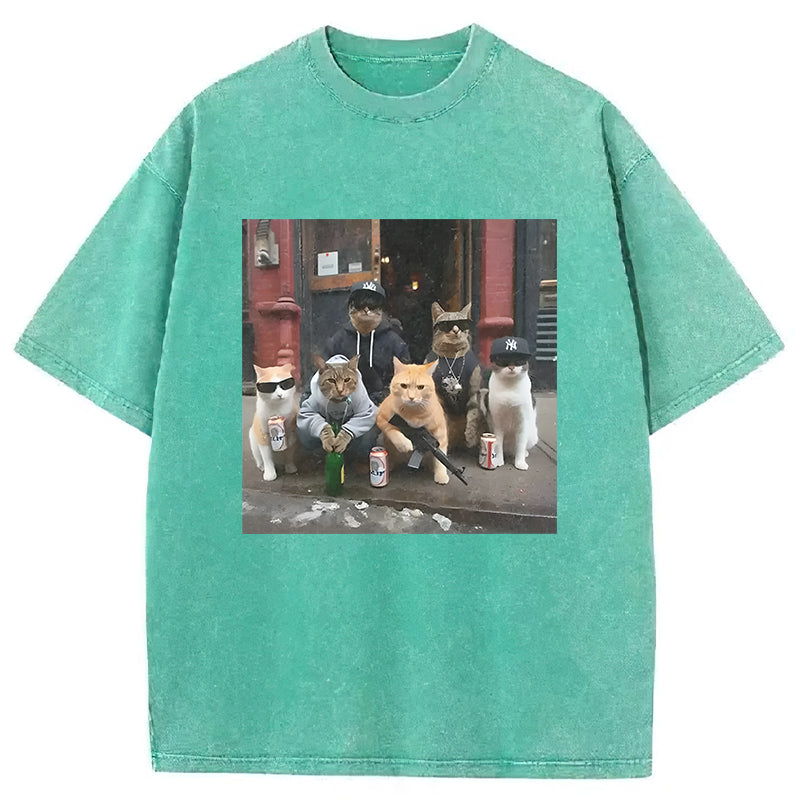 Cats With Gun Washed Unisex Tee