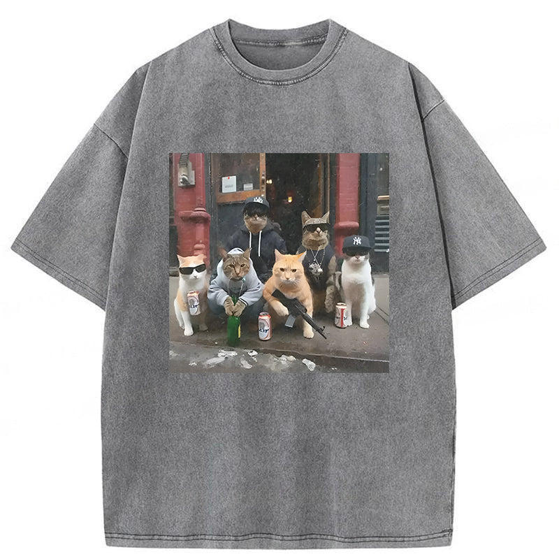 Cats With Gun Washed Unisex Tee