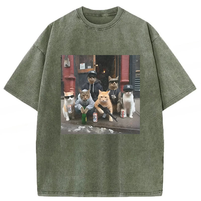 Cats With Gun Washed Unisex Tee