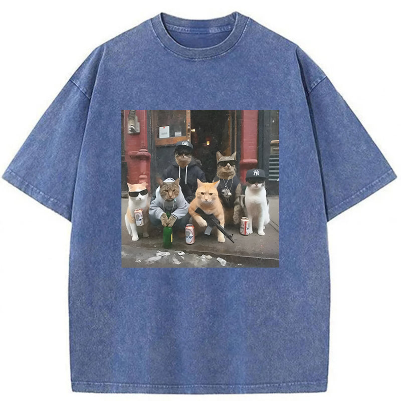 Cats With Gun Washed Unisex Tee