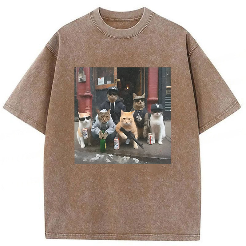 Cats With Gun Washed Unisex Tee