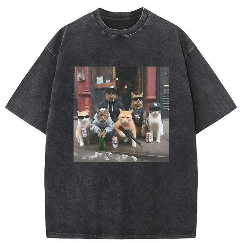 Cats With Gun Washed Unisex Tee