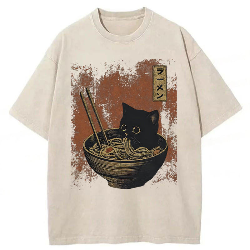 Cat Eating Ramen Washed Unisex Tee