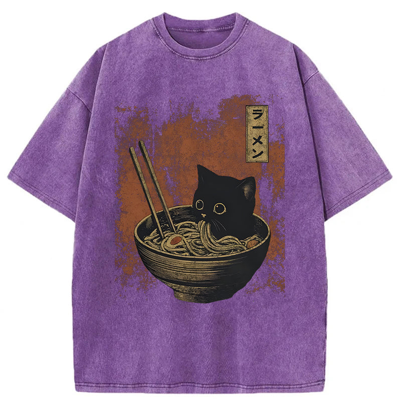 Cat Eating Ramen Washed Unisex Tee