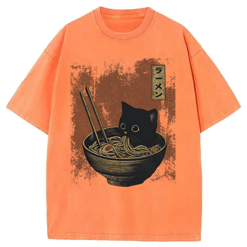 Cat Eating Ramen Washed Unisex Tee