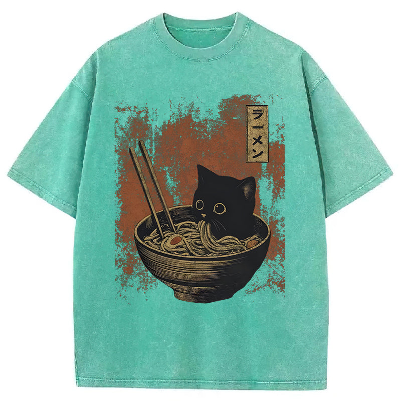 Cat Eating Ramen Washed Unisex Tee