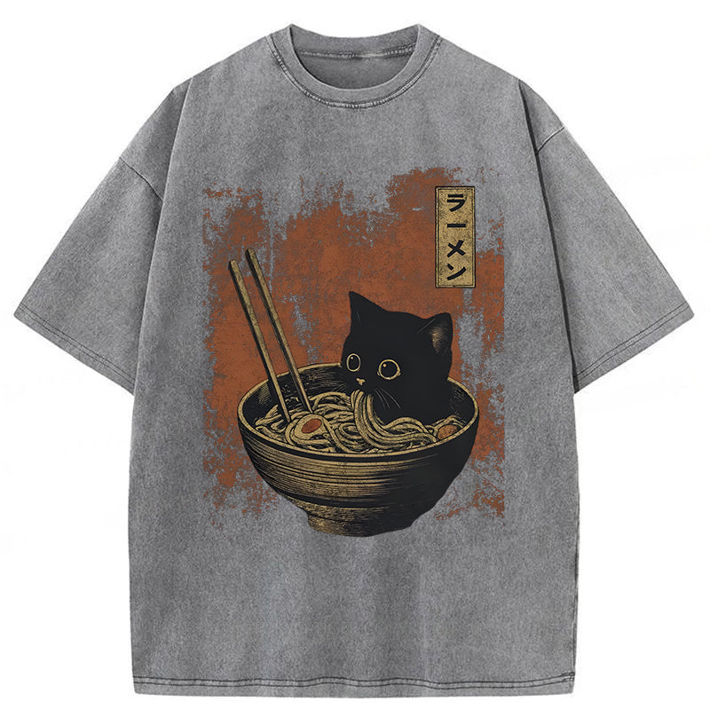 Cat Eating Ramen Washed Unisex Tee