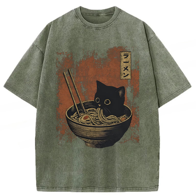 Cat Eating Ramen Washed Unisex Tee
