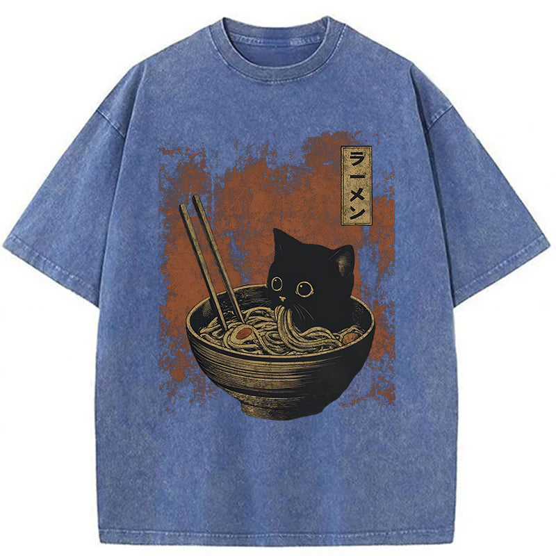 Cat Eating Ramen Washed Unisex Tee