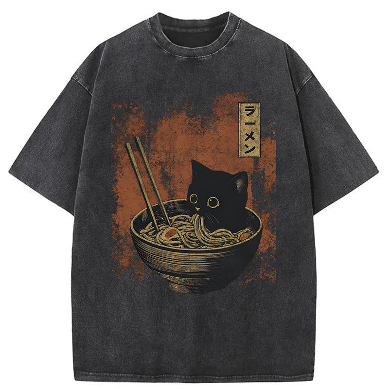 Cat Eating Ramen Washed Unisex Tee