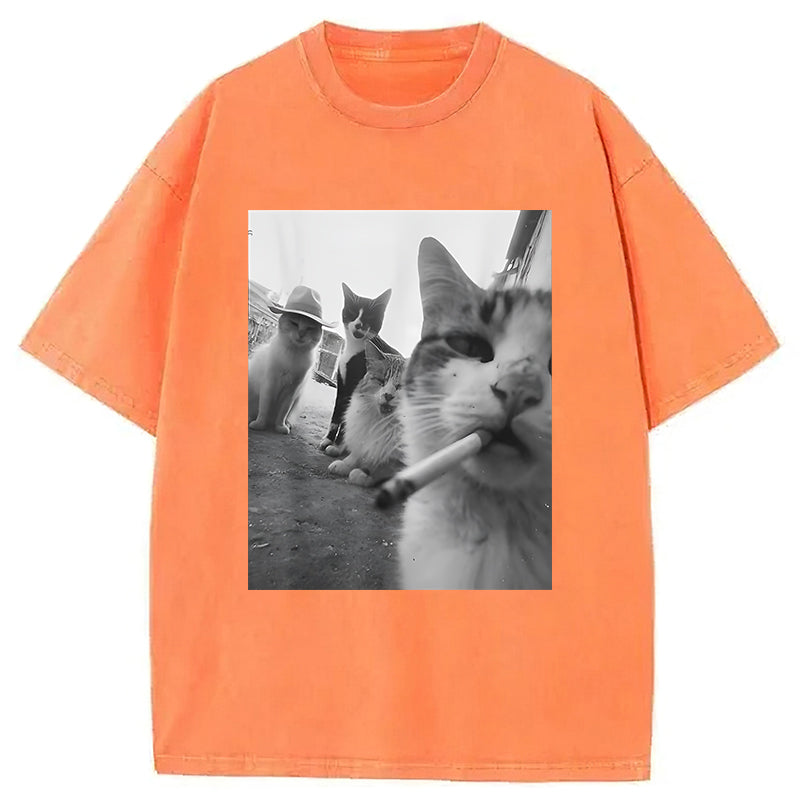 Cigarette Kitten Smoking Cat Washed Unisex Tee