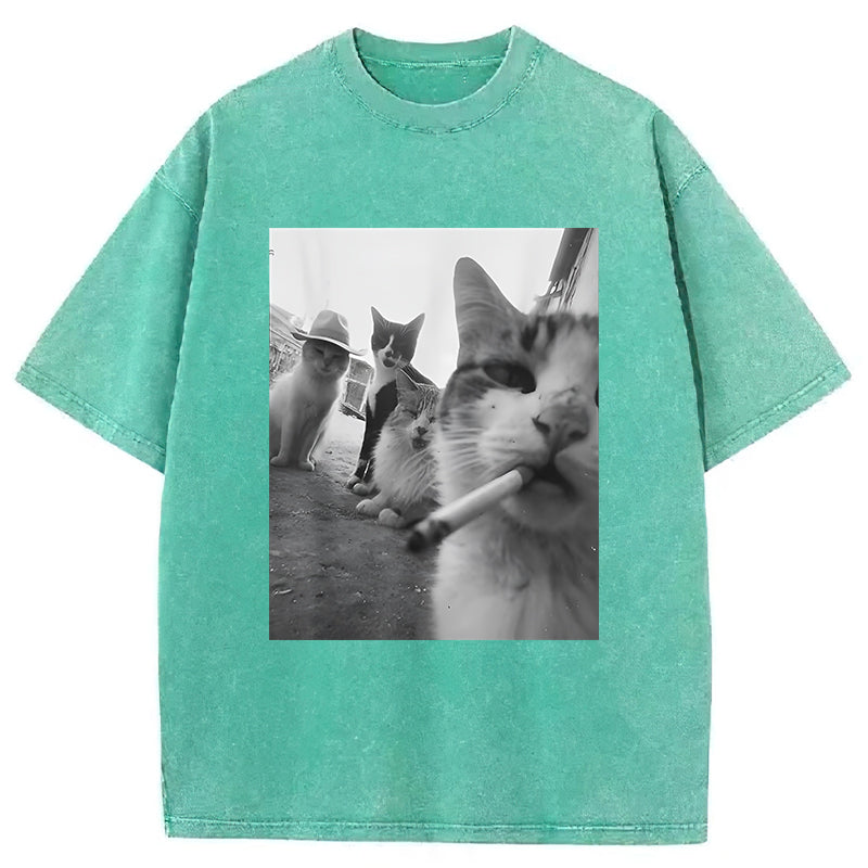 Cigarette Kitten Smoking Cat Washed Unisex Tee