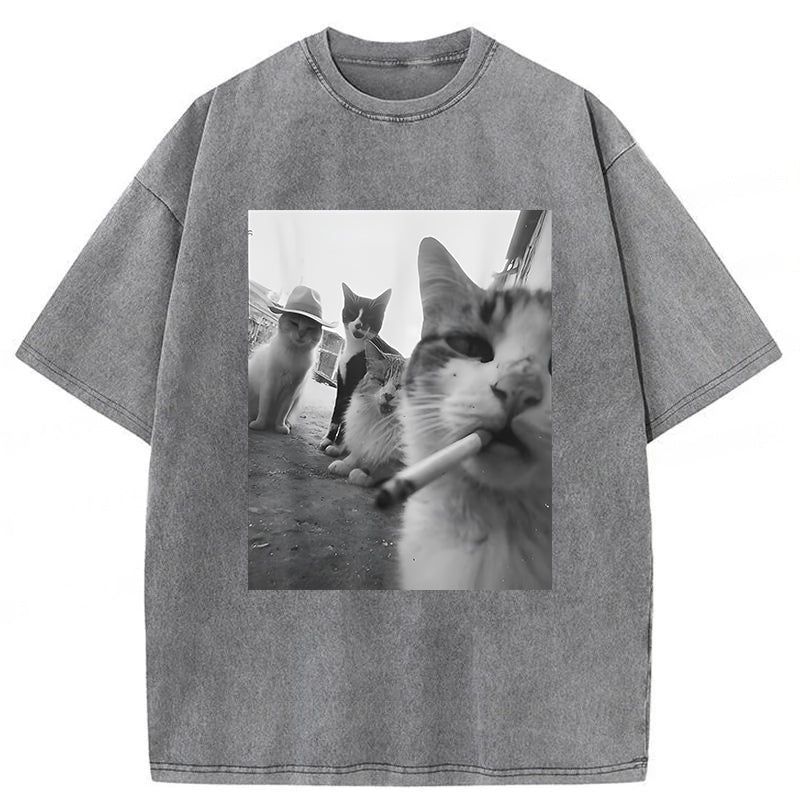 Cigarette Kitten Smoking Cat Washed Unisex Tee