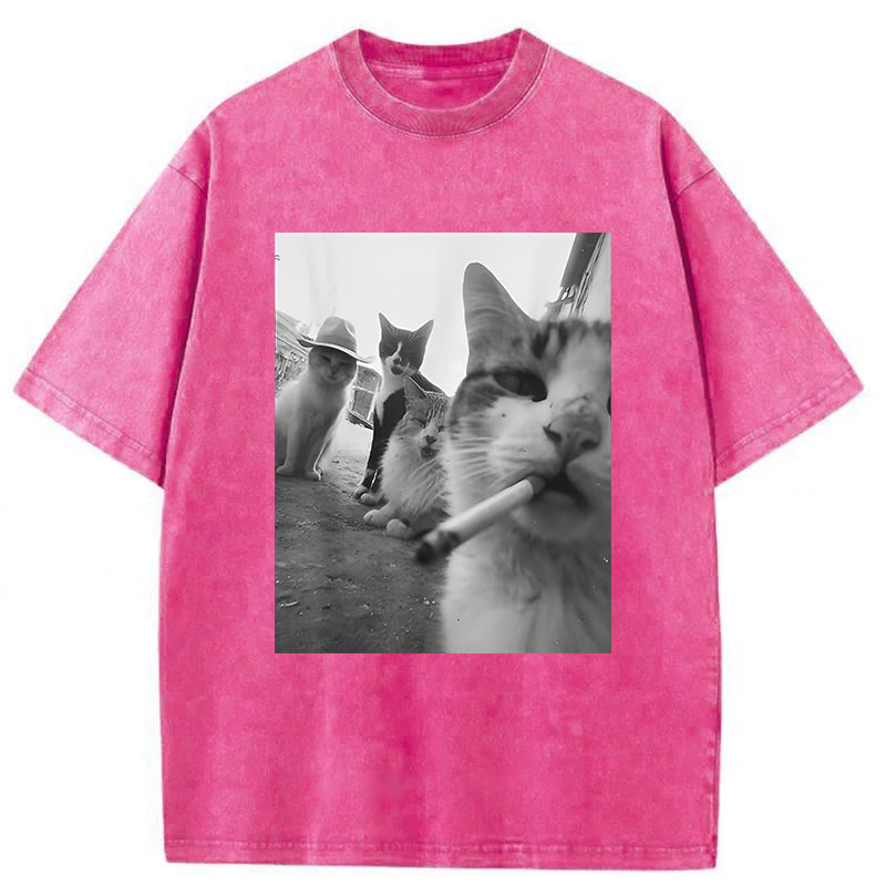 Cigarette Kitten Smoking Cat Washed Unisex Tee