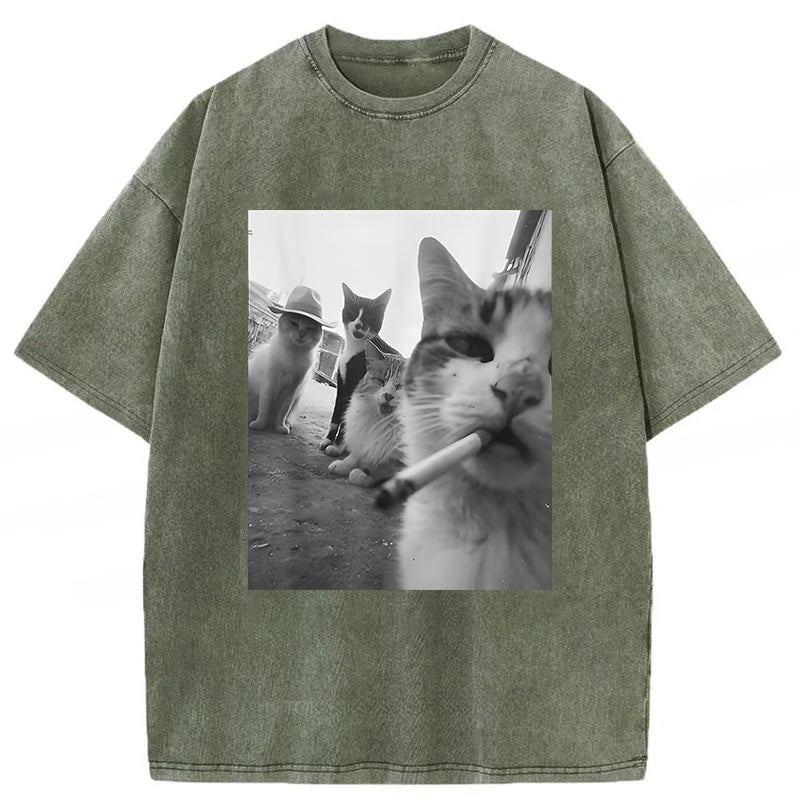 Cigarette Kitten Smoking Cat Washed Unisex Tee