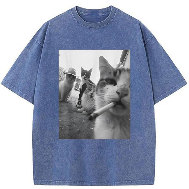 Cigarette Kitten Smoking Cat Washed Unisex Tee