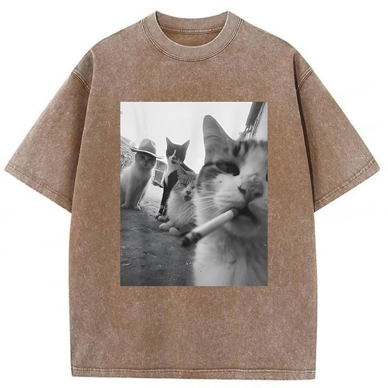 Cigarette Kitten Smoking Cat Washed Unisex Tee