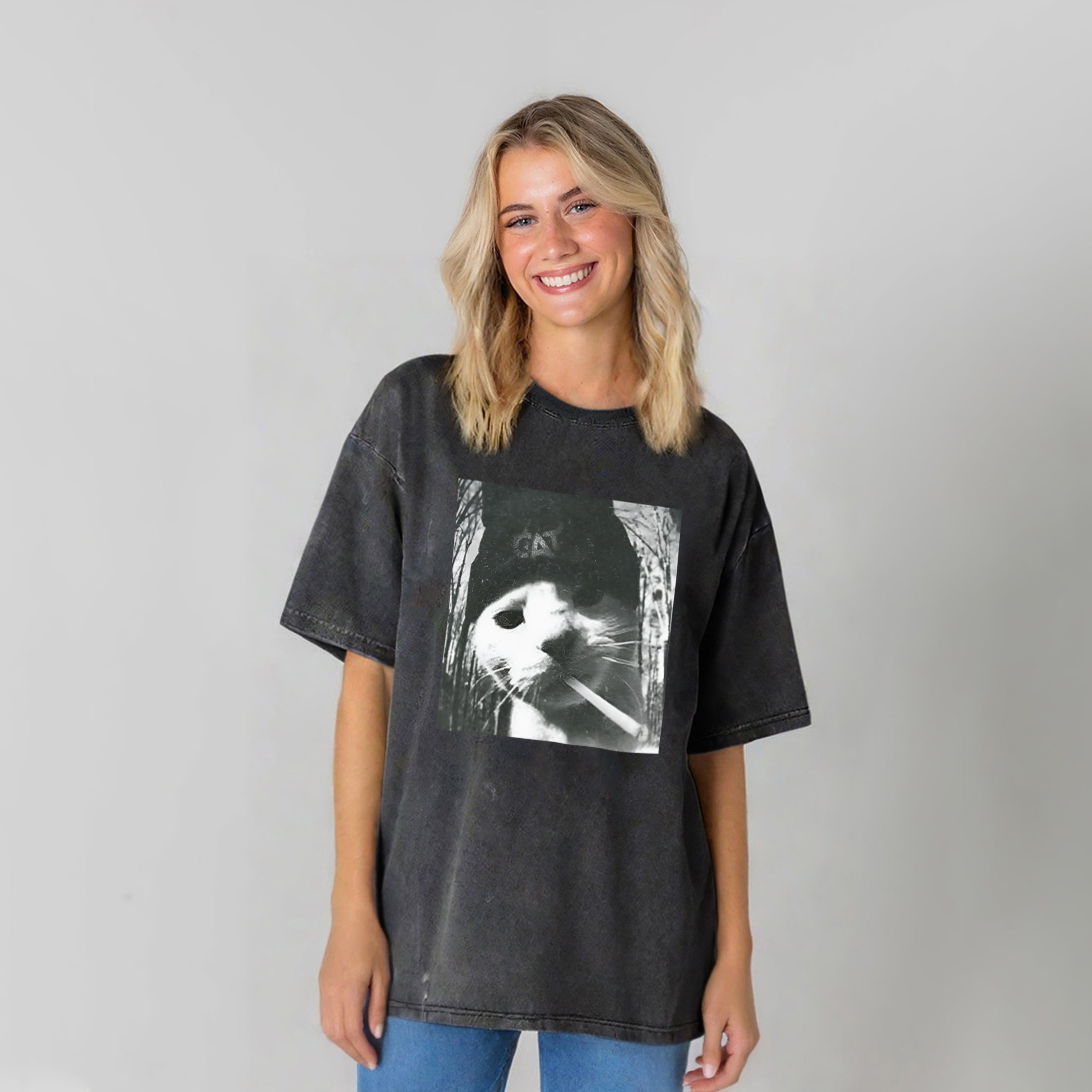 Smoking Cat Meme Washed Unisex Tee