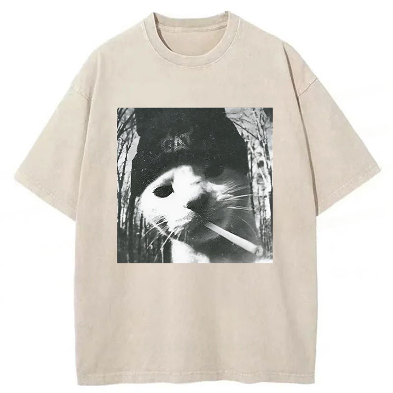 Smoking Cat Meme Washed Unisex Tee