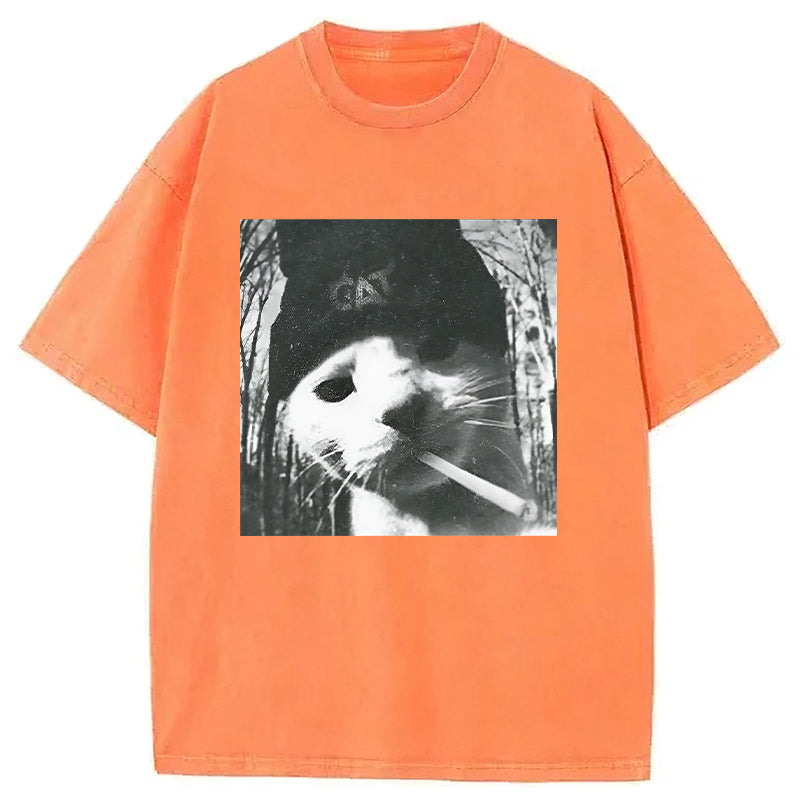 Smoking Cat Meme Washed Unisex Tee